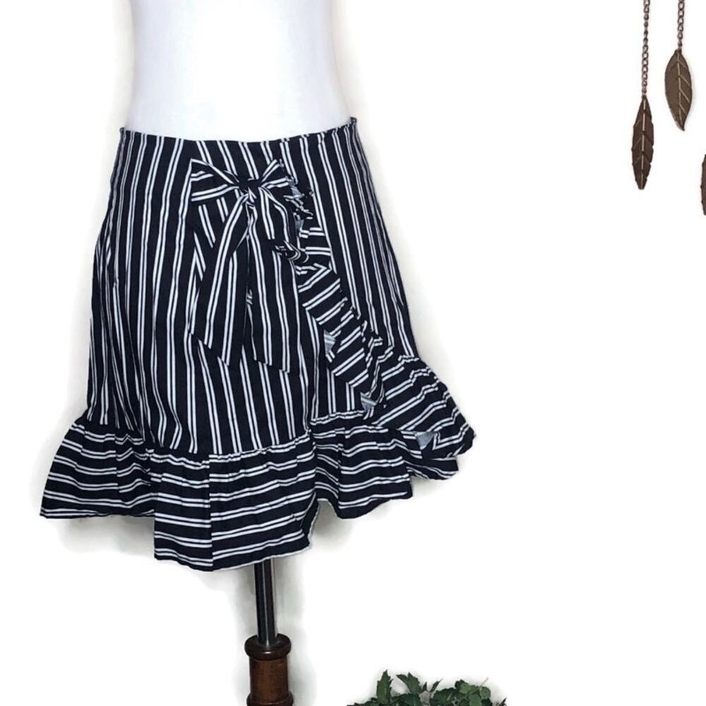 A’gaci Blue White Striped Nautical Ruffle Skirt M